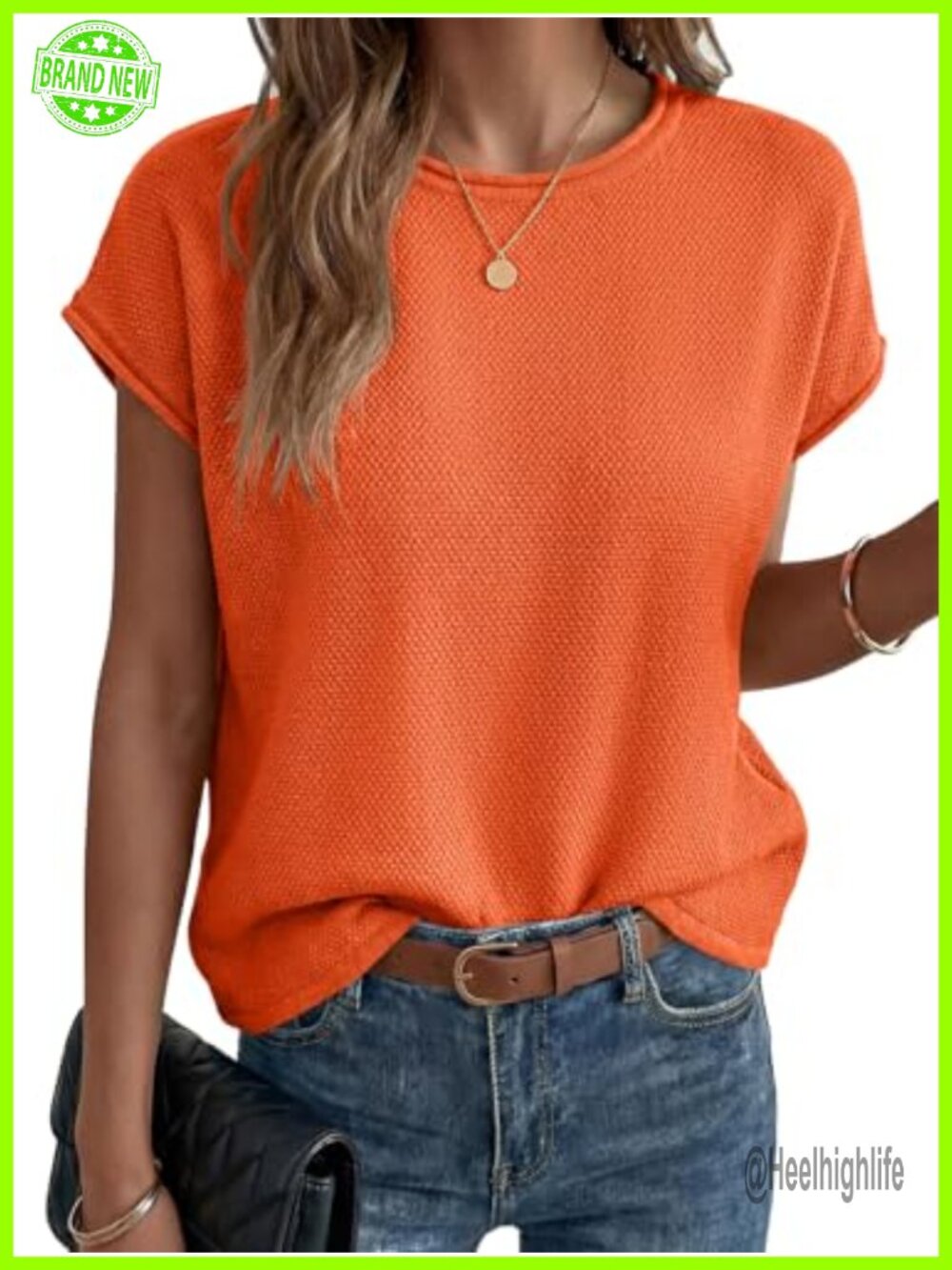 Waffle Knit Cap Sleeve Sweater Vest Loose Crew Neck Lightweight Top